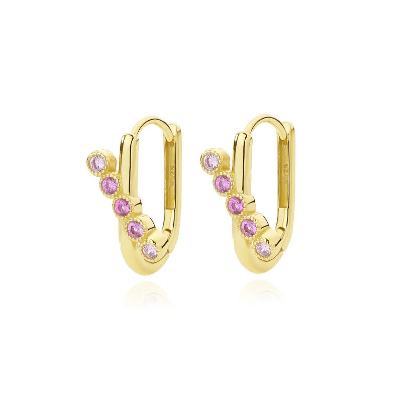 925 Sterling Silver Oval U-shape Zircon 18k Pendant Earrings