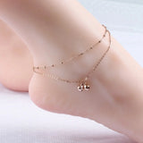 2-layer Tassel Anklet Bracelet for Women Titanium Steel Rose Foot Chain Jewelry