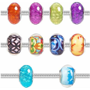 100PCS 14mm Mixed Acrylic European Beads Silver Tone Brass Double Cores