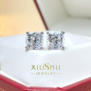 2-Carat Diamond Earrings Fat Square Earrings Accessories Europe America S925