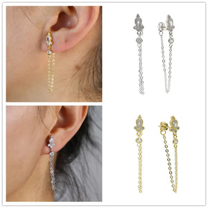 925 Silver Tassel Drop Earrings Cz Jewelry Women Wedding Gift