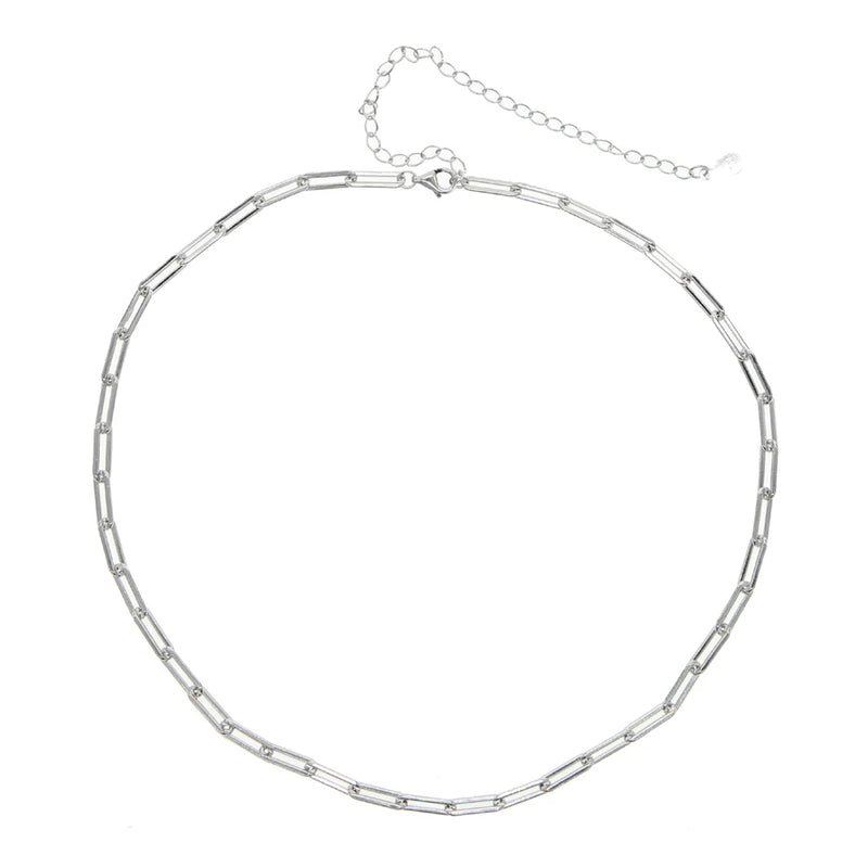 925 Silver Paper Clip Chain Necklace Choker Jewelry