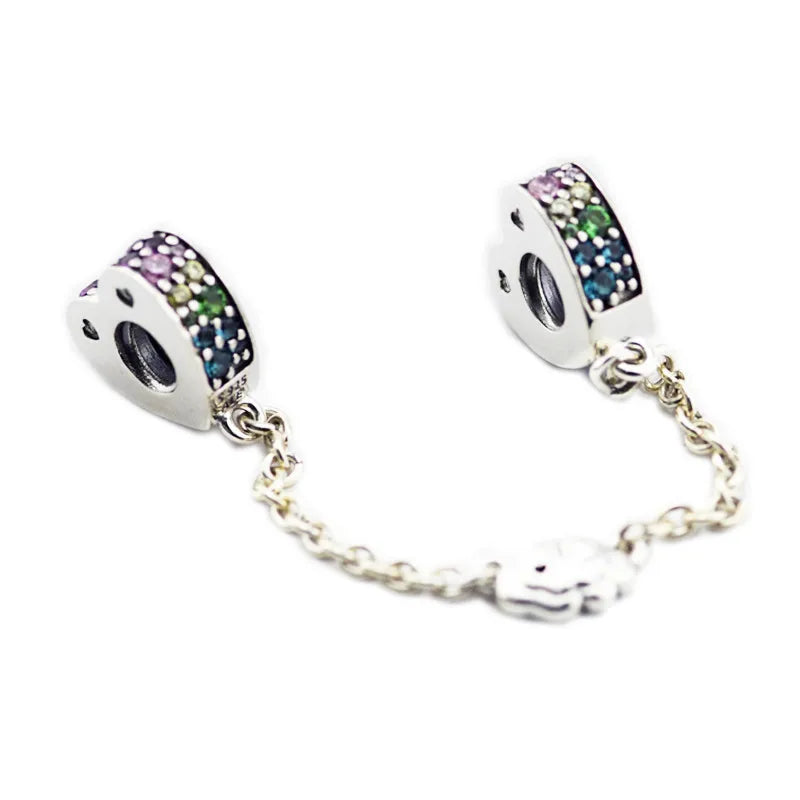 Heart Safety Chain for Charms Bracelets Silver 925 DIY Stone Beads