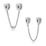 Heart Safety Chain for Charms Bracelets Silver 925 DIY Stone Beads