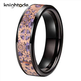 Carbon Fiber Tungsten Wedding Band Rings with Rose Gear Wheel Inlay