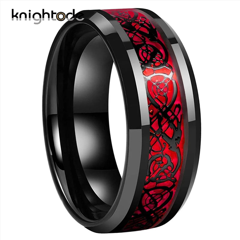Opal/Celtics Dragon Inlay Tungsten Carbide Ring Wedding Band