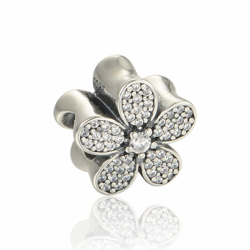 Rose Golden & Silver Daisy Flower Beads Clear CZ Silver 925 Jewelry Charms