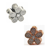 Rose Golden & Silver Daisy Flower Beads Clear CZ Silver 925 Jewelry Charms