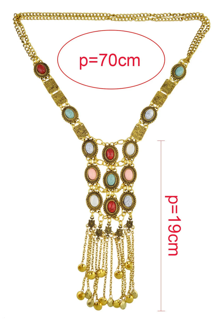 Vintage Long Chains Rhinestone Statement Necklaces Tassel Pendant Choker