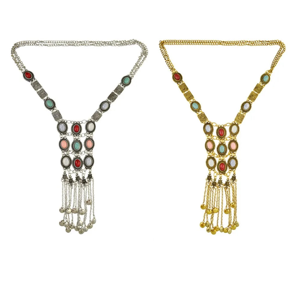 Vintage Long Chains Rhinestone Statement Necklaces Tassel Pendant Choker