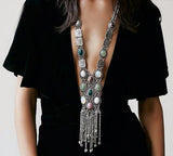 Vintage Long Chains Rhinestone Statement Necklaces Tassel Pendant Choker