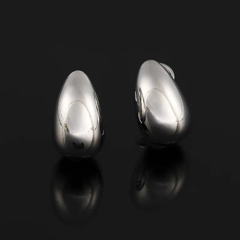 Metal Copper Teardrop Stud Clip Earrings, 2 Colors, Party Wedding Jewelry