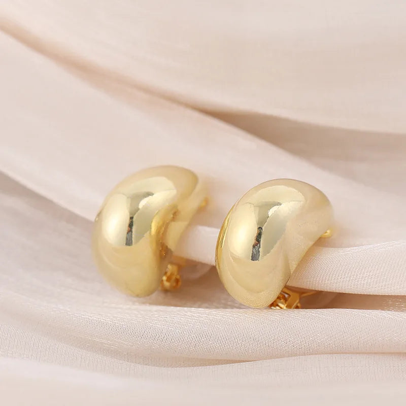 Metal Copper Teardrop Stud Clip Earrings, 2 Colors, Party Wedding Jewelry