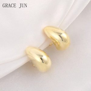 Metal Copper Teardrop Stud Clip Earrings, 2 Colors, Party Wedding Jewelry