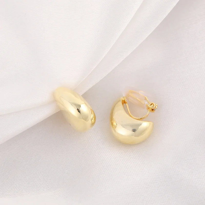 Metal Copper Teardrop Stud Clip Earrings, 2 Colors, Party Wedding Jewelry