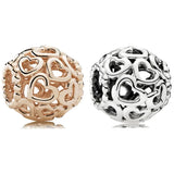 Hollow Hearts Beads for Jewelry Making Rose Golden & Silver 925 Jewelry Women