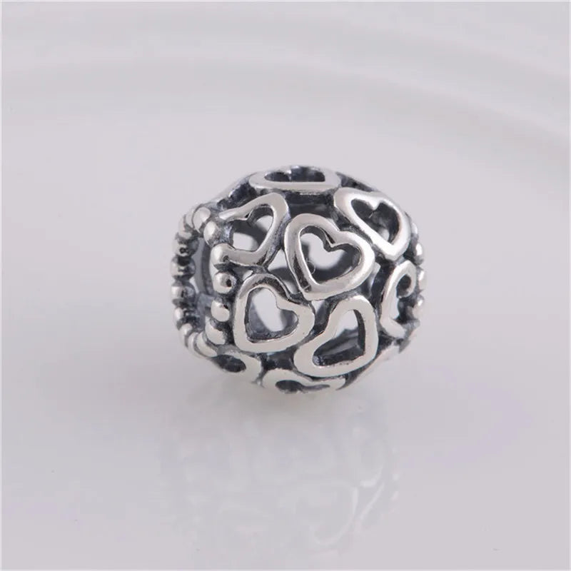 Hollow Hearts Beads for Jewelry Making Rose Golden & Silver 925 Jewelry Women