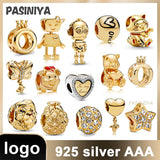 Fascino dorato perline 925 Argento Sterling