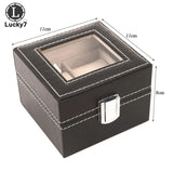 2 Grids Watch Box PU Leather Watch Case Holder Organizer Storage