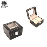 2 Grids Watch Box PU Leather Watch Case Holder Organizer Storage