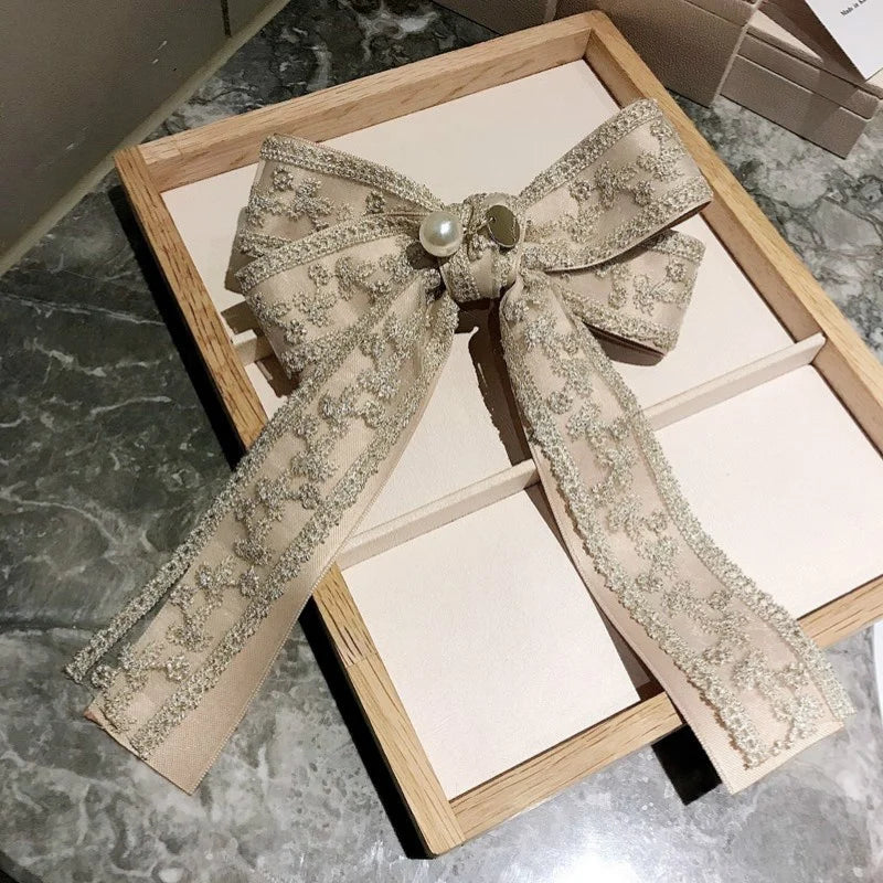 Women Vintage Big Bow Brooch Hairpin Necktie