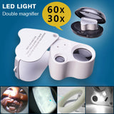 LED Handheld Magnifier 30x 60x Glass Lens Portable Jewelry Loupe
