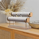 2 Layer Bracelet Holder Display Bracelet Stand Bar Wooden Base