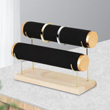 2 Layer Bracelet Holder Display Bracelet Stand Bar Wooden Base