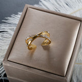 C-Shape 2 Layer CZ Zircon Cross Finger Rings