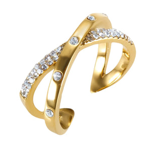C-Shape 2 Layer CZ Zircon Cross Finger Rings