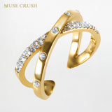 C-Shape 2 Layer CZ Zircon Cross Finger Rings