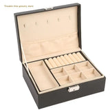 2 Layer Jewelry Box Organizer Leather Display Jewel Holder with Lock
