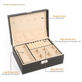 2 Layer Jewelry Box Organizer Leather Display Jewel Holder with Lock