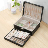 Leather Jewelry Box Women Organizer Holder Display Storage Case with Lock