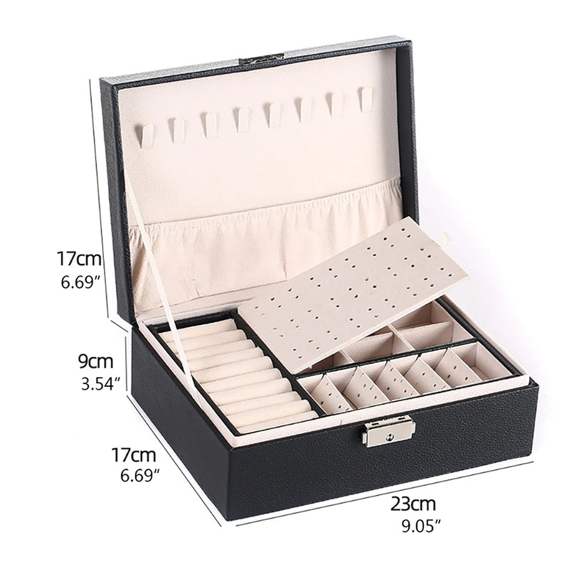 Leather Jewelry Box Women Organizer Holder Display Storage Case with Lock