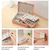 Leather Jewelry Box Women Organizer Holder Display Storage Case with Lock