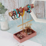 2 Layer T Bar Jewelry Display Shelf with Tray Chains Watch Bracelet Holder