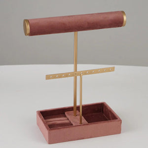 2 Layer T Bar Jewelry Display Shelf with Tray Chains Watch Bracelet Holder