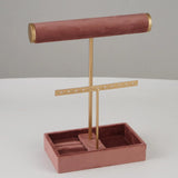 2 Layer T Bar Jewelry Display Shelf with Tray Chains Watch Bracelet Holder