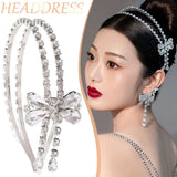 Bowknot Pendant Headbands Rhinestone Hairbands for Women Tiara Crown Bride
