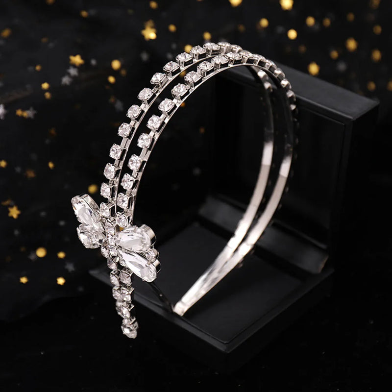 Bowknot Pendant Headbands Rhinestone Hairbands for Women Tiara Crown Bride