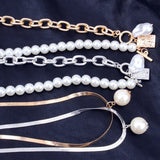 2 Layers Pearls Pendants Women Punk Necklaces Metal Snake Chain Necklace