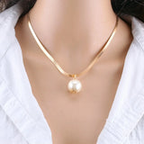 2 Layers Pearls Pendants Women Punk Necklaces Metal Snake Chain Necklace