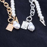 2 Layers Pearls Pendants Women Punk Necklaces Metal Snake Chain Necklace