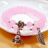 Pink Quartzs Bracelet Honeybee Pendant Charm Bracelets For Women