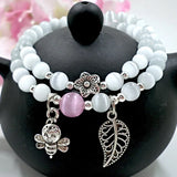 Pink Quartzs Bracelet Honeybee Pendant Charm Bracelets For Women