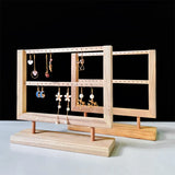 2 Layers Retro Earrings Storage Display Rack Solid Wood Holder Stand
