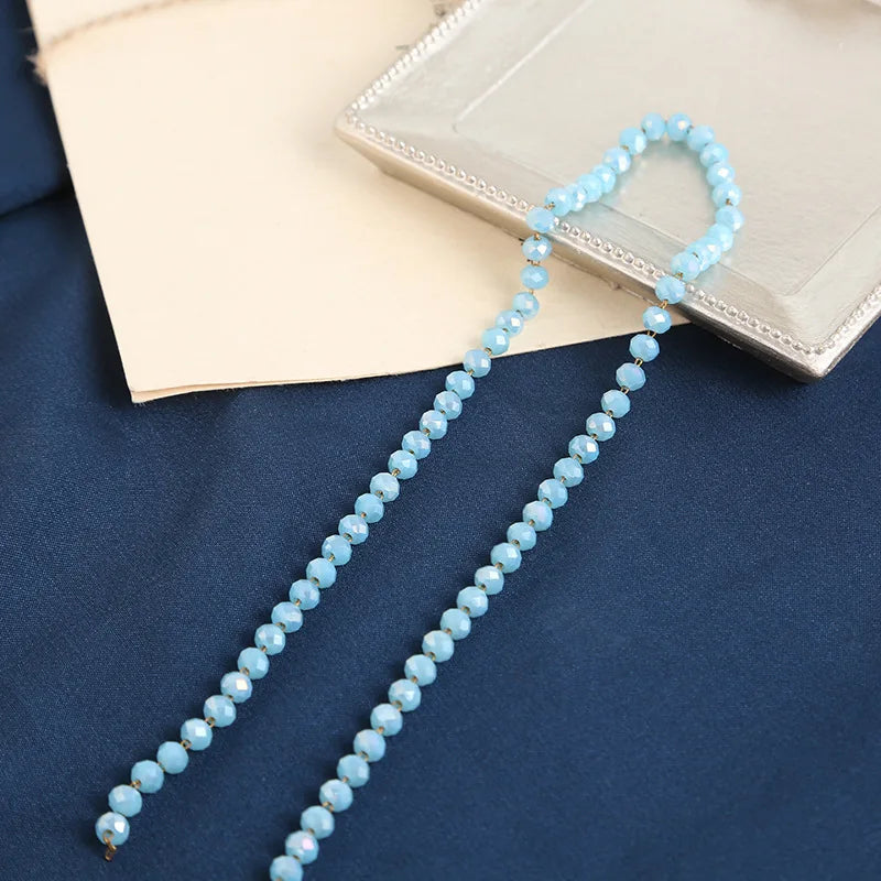 2 Meters Crystal Metal Beaded Chain for Jewelry Making