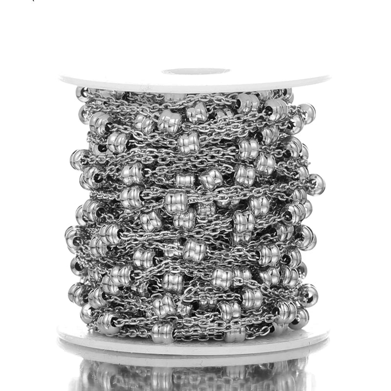2 Meters Stainless Steel Beaded Chains for DIY Jewelry Crafts