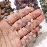 2m Stainless Steel Chain Irregular Gemstone Rosary Beaded Chains
